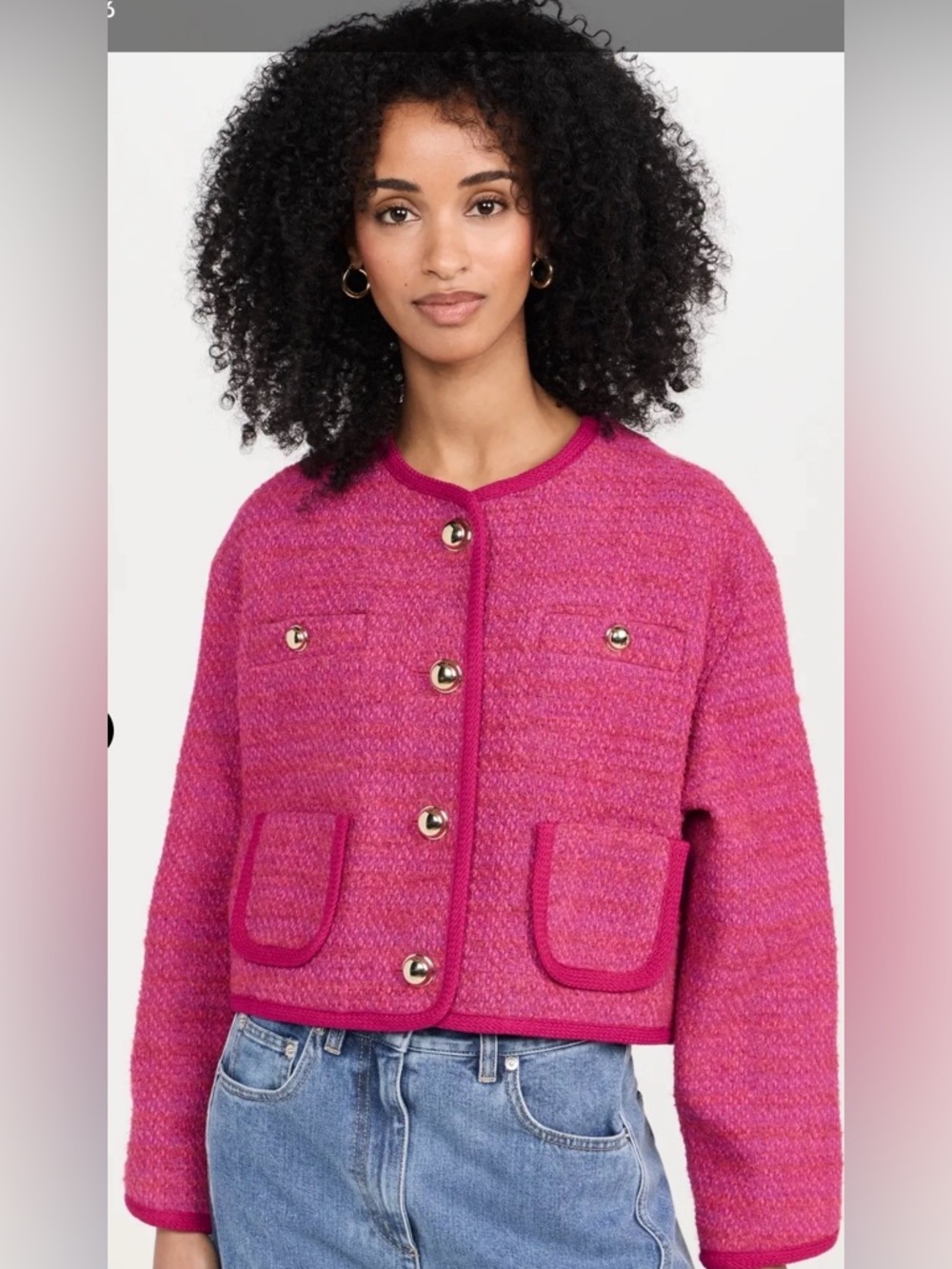 ba&sh Brittany Lady Jacket Pink Tweed Gold Button Cropped Size M - Picture 11 of 13